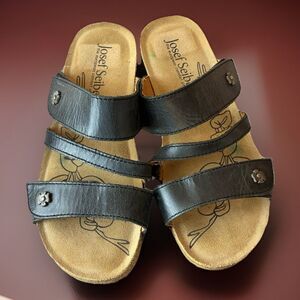 Josef Seibel Women’s Comfort Black Leather Strap Sandals Size 36 US 5-5.5